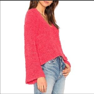 Free People Sand Dune V-Neck Bell Sleeve Sweater, Pink, Medium